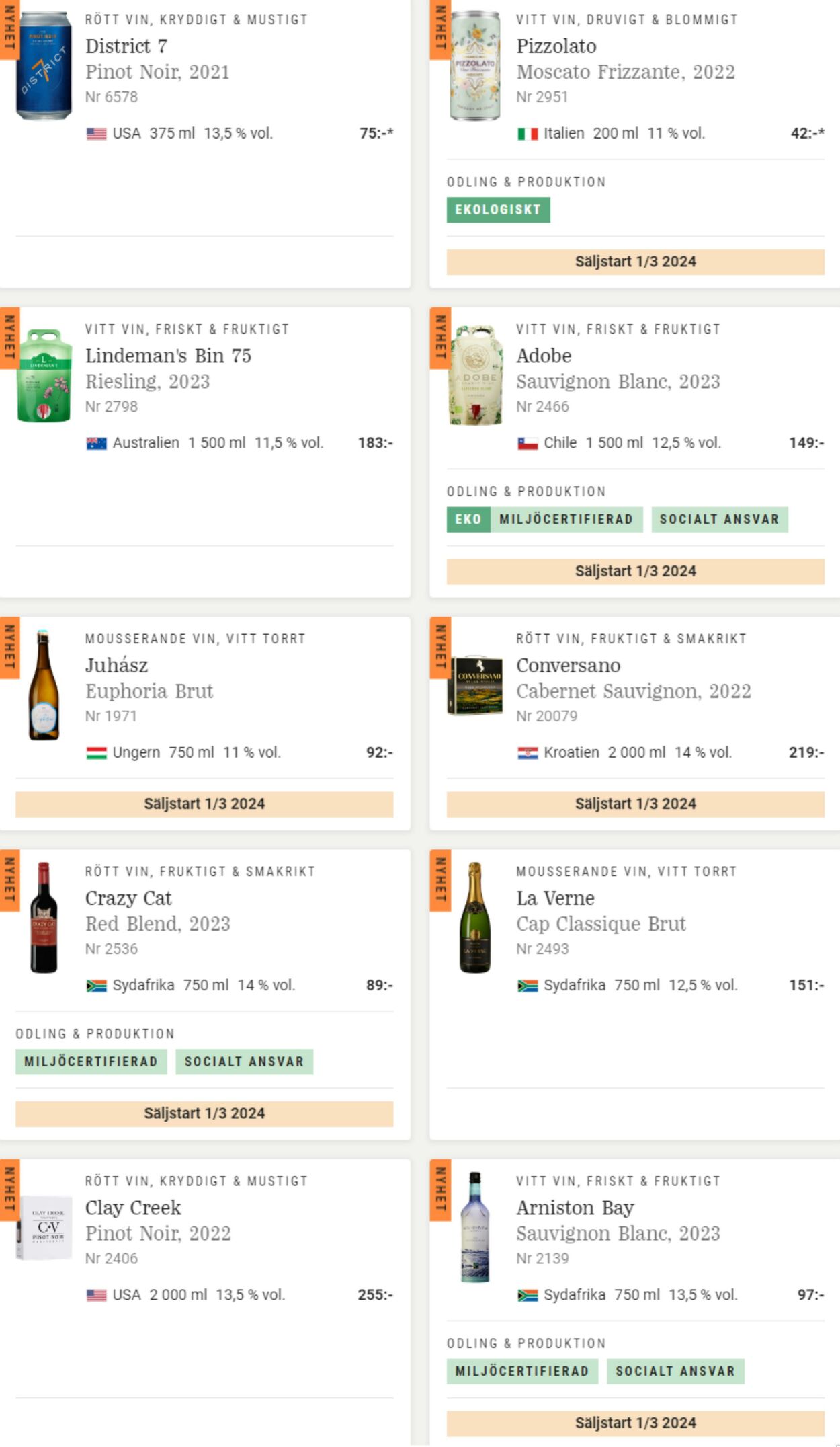 Erbjudanden Systembolaget 11.03.2024 - 01.04.2024